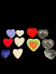 Ceramic And Glass Heart Dishes 11pc