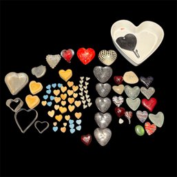 Large Collection Of Glass, Wood, And Alabaster Heart Shaped Items