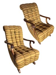 Upholstered Wooden Rocking Chairs Matching Pair