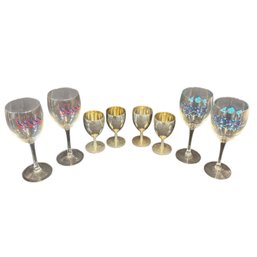 Wine Glasses And Pewter Goblets 8pc