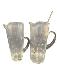 Etched Glass Cocktail Pitchers And Stirrer 2ct