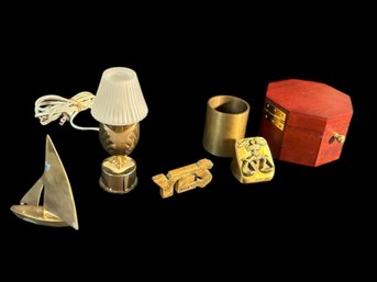 Brass Decorative Items Lamp, Bookend, Stamp Dispenser, Paper Weight, Pencil Holder