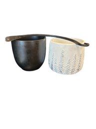 2 Ceramic Planters And 1 Plant Hanger