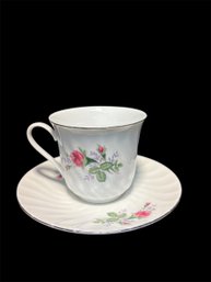 Pink Rose Teacup & Saucer W/ Platinum Rim