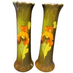 Tall Brown Glazed Floral Vases 2pc
