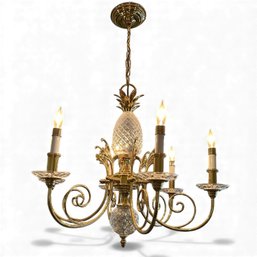 Brass And Crystal Pineapple 6 Arm Chandelier