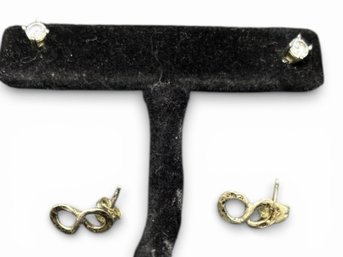 2 Pairs Or Earrings-Sterling CZ Studs And Sterling Infinity Earrings