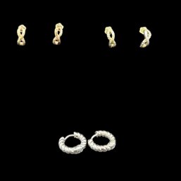 3 Pairs Of Earrings-mini Hoops And 2 Pair Of Half Moon Studs