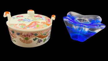 Nelson Rockefeller Collection Mottahedeh Ch'ien Lung Covered Orrefors Cornflower Blue And Clear Crystal Holder