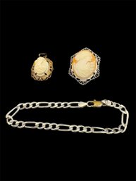 Sterling Cameos And Bracelet