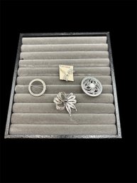1 Sterling 3d Floral Pin, 3 Other Pins