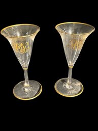 Gilded Glass Goblet Pair 2 Pc