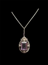 European 850 Silver With Amethyst Stone Necklace