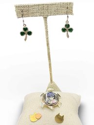 925 Shamrock Earrings With Cat & Turtle