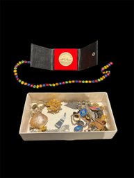 Tamworth, NH Commemorative Coin, Pins And Beaded Necklace