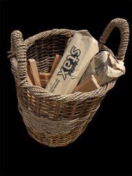 Basket With Kindling And 3 Duraflame Stackable Firelogs