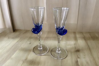 Murano Blue Snail Cordials Pair