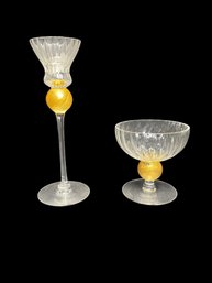 Signed Gilded Ball Scalloped Glass Pair By Union Street