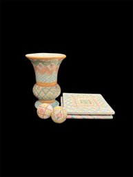 Mackenzie Child Vase, 2 Drawer Knobs  And 2 Trivets