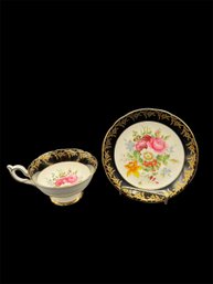 Eb Foley 1850 Black Floral Bone China Tea Cup & Saucer
