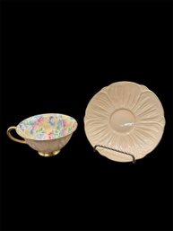 Shelley Oleander Bone China Tan Floral Cup & Saucer