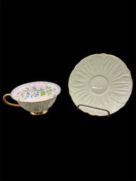 Shelley Oleander Bone China Green & Blue Floral Cup & Saucer