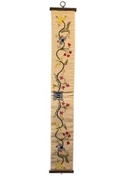 Hand Stitched Crewel Embroidery Wall Hanging On Brass