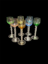 7 Multi Colored Crystal Cordial Glasses Made In Hungary