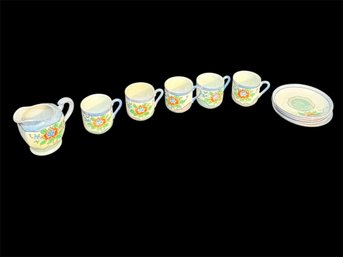 Hand Painted Japanese Floral Decorative Pottery Tea Cups And Saucers 11pc