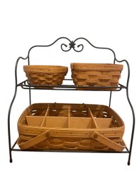Longaberger Baskets & Rack Signed