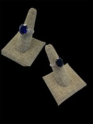 Two Sterling Silver And Faux Blue Sapphire Rings