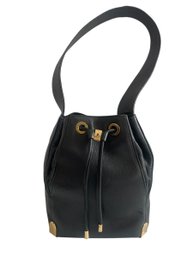 Vince Camuto Black Leather Drawstring Bucket Bag