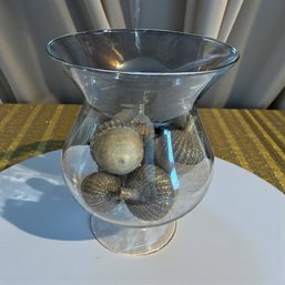 Large Glass Vase With Decorative Ornaments 1 Of 2 (O)