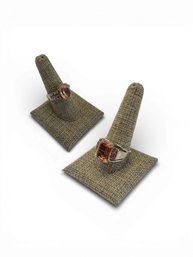 Two Sterling Silver And Simulated Peach Morganite Rings