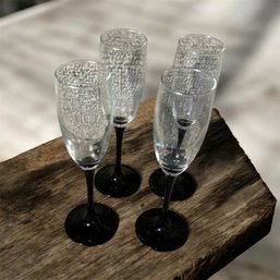 Black Stem Champagne Glass Flutes 4 Pc (LR)