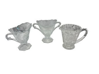 Etched Glass And Crystal Creamer And Sugar Bowls