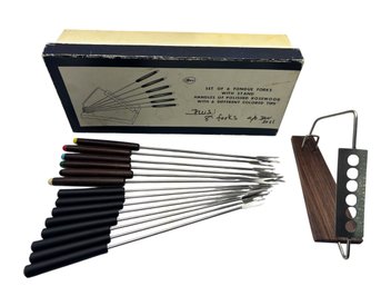 Wood And Plastic Fondue Forks And Holder (K)