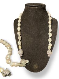 Baroque Pearl Panther Clip Necklace