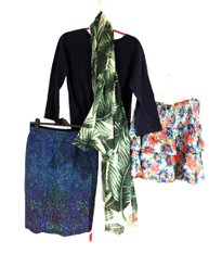 Think Spring!  India Hicks Scarf, Kinross Navy Blue Top XL, Milly Skirt 12, Ellie Tahari Skirt 8