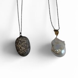 Sterling Necklace With Oval Pendant By Mabel And 1 Sterling Necklace With A Fresh Water Pearl (pearl Unattache