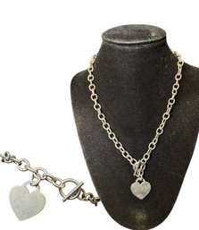 Sterling Silver Heart Necklace  Bracelet Set