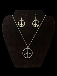 Sterling Silver Peace Sign Necklace & Earring Set
