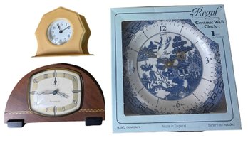 New Haven Clock Co, Regal & Stylwood Table & Wall Clock Assortment 3pc (BR2)