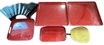 Red & Black Lacquered Asian Tray Set (BR2)