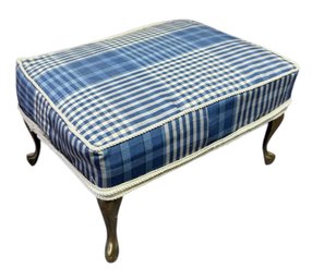 Brass Footed Blue Plaid Ottoman (LR)