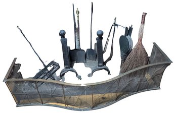 Fireplace Andirons, Screen, & Assorted Tools (LR)