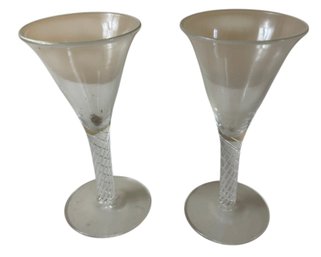 Blown Glass Swirled Stem Water Goblet Pair (DR)