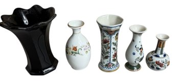 Wedgwood, De Porceleyne Fles, & Glass Vases 5pc (DR)