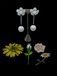 Floral Pins-1pin By Brotherhood Operative Potters And 1 Pierced Earrings