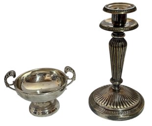Silver Plated Rams Head Trinket Dish & Candlestick (K)